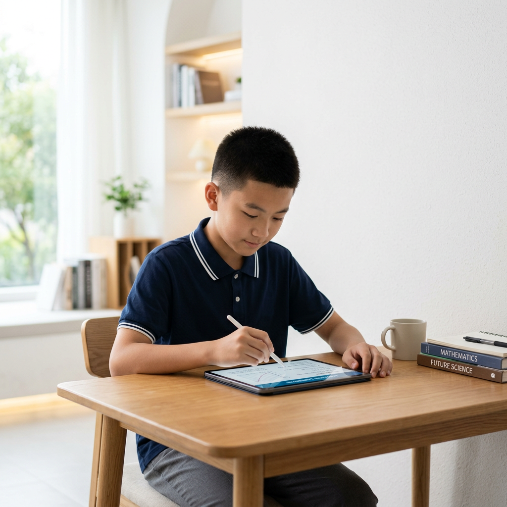 温馨木质自习室中的专注学习场景